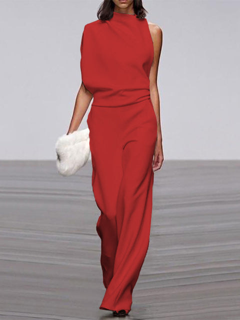 ModeGeist | Damen Jumpsuit mit Rundhalsausschnitt, Armellos und Weitem Bein