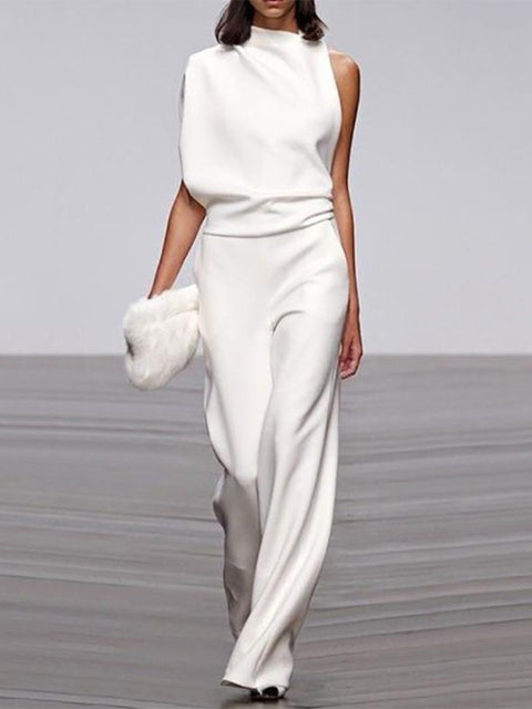 ModeGeist | Damen Jumpsuit mit Rundhalsausschnitt, Armellos und Weitem Bein