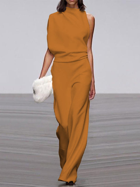 ModeGeist | Damen Jumpsuit mit Rundhalsausschnitt, Armellos und Weitem Bein
