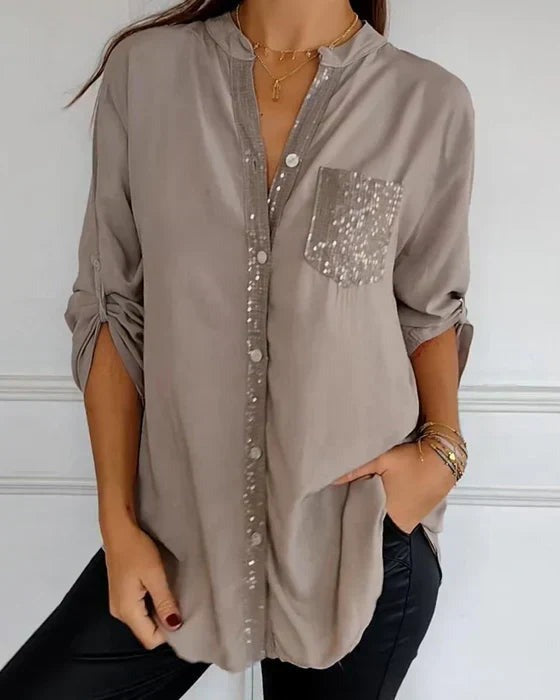 LIVIA: Langes Pailletten-Top mit Glitzer