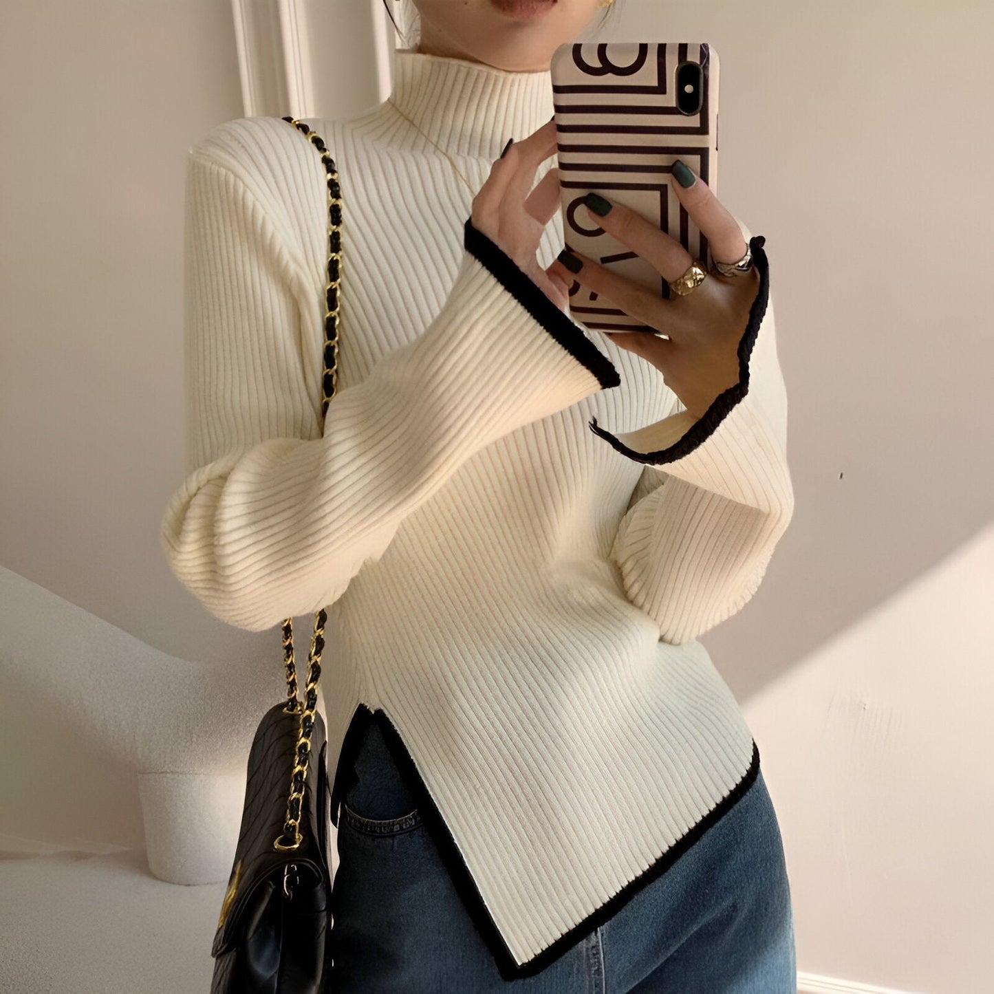 Damen Rollkragenpullover mit langen, weiten Ärmeln (Edina)