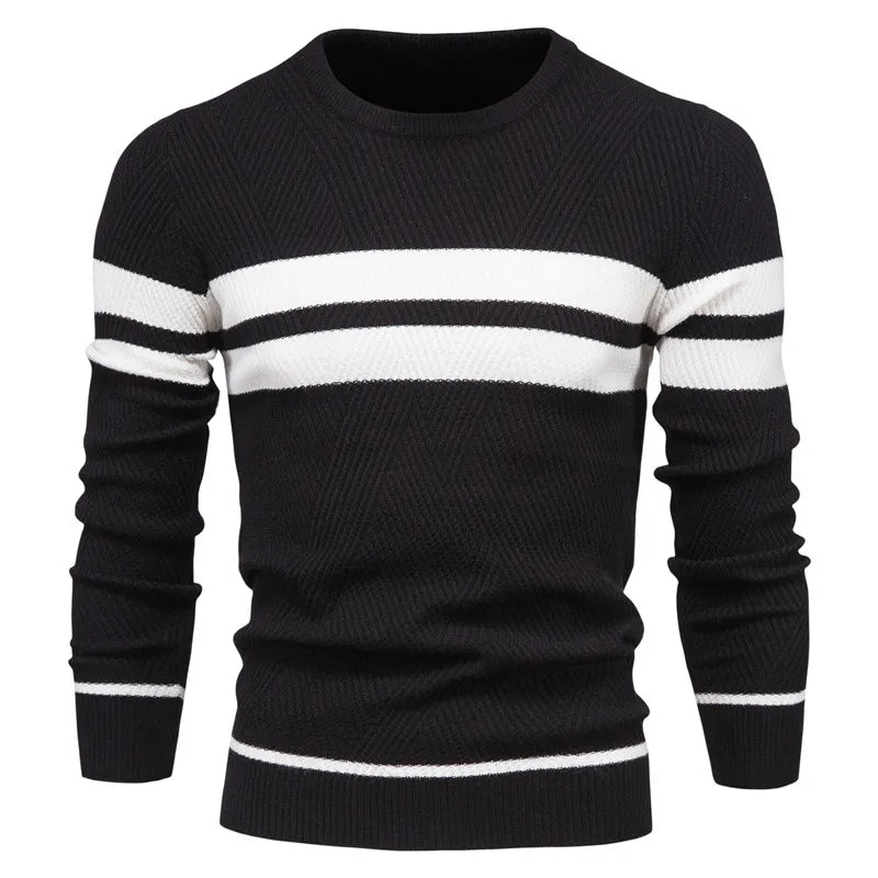 ModeGeist | Strickpullover mit Weißen Streifen Baumwolle Modern, Bequem