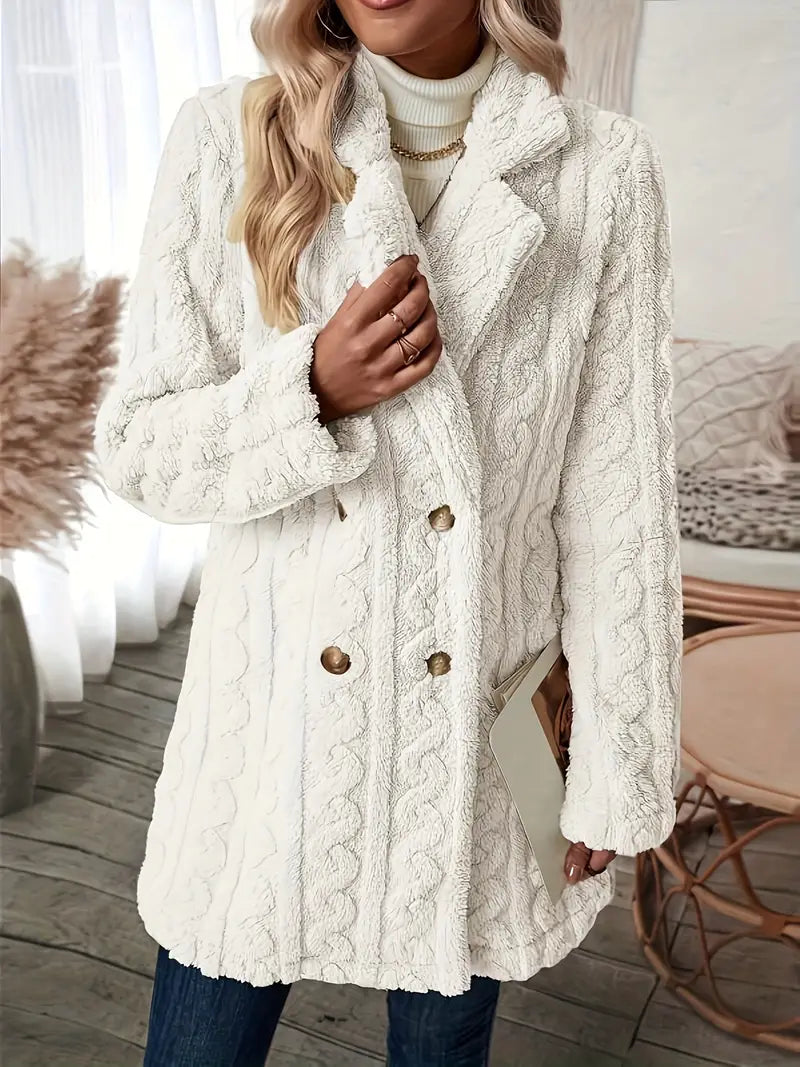 ModeGeist | Langer Strickmantel mit Revers für Damen - Winter