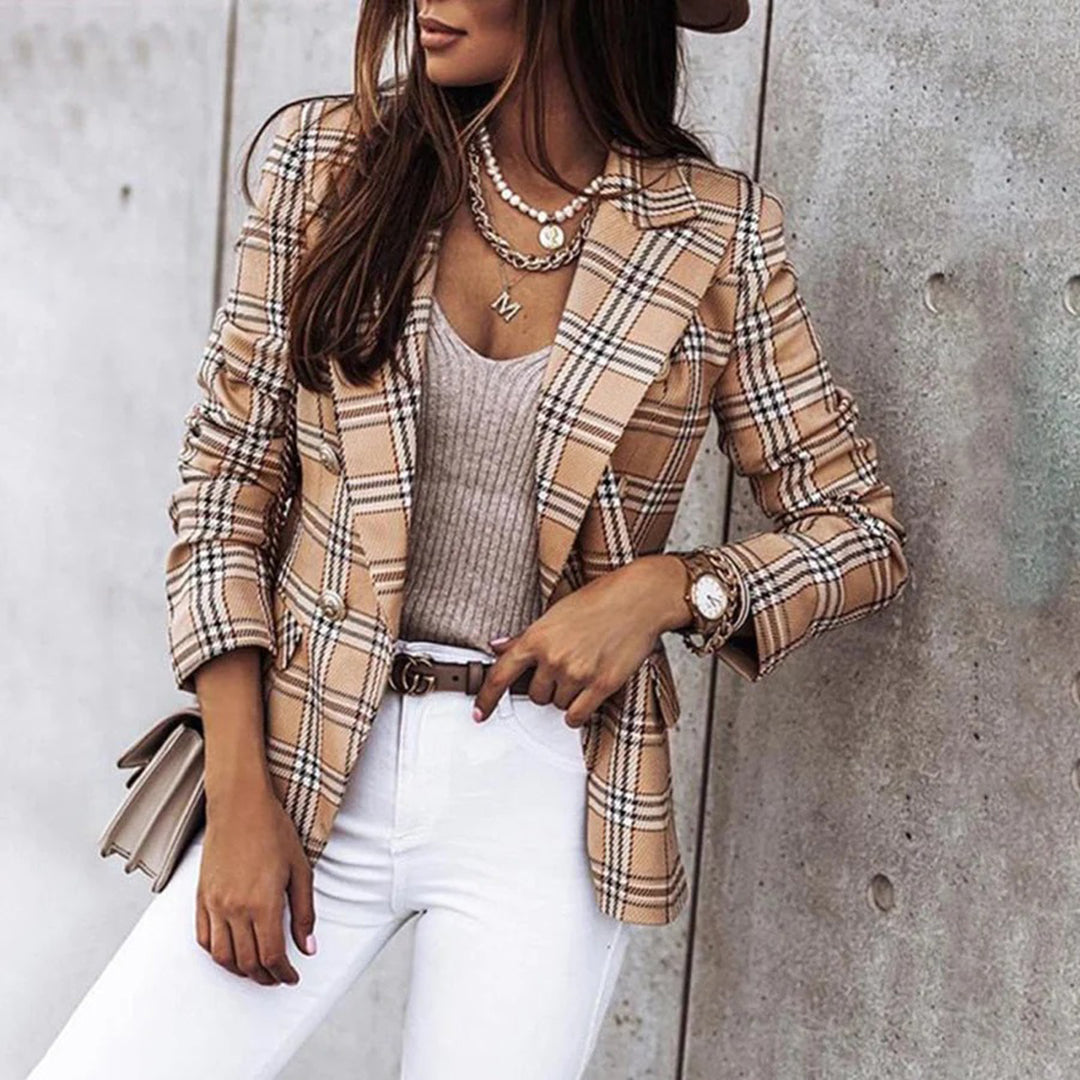 ModeGeist | Karierte Blazer mit Doppelreihe Design Polyester-mischung Elegant und Modern