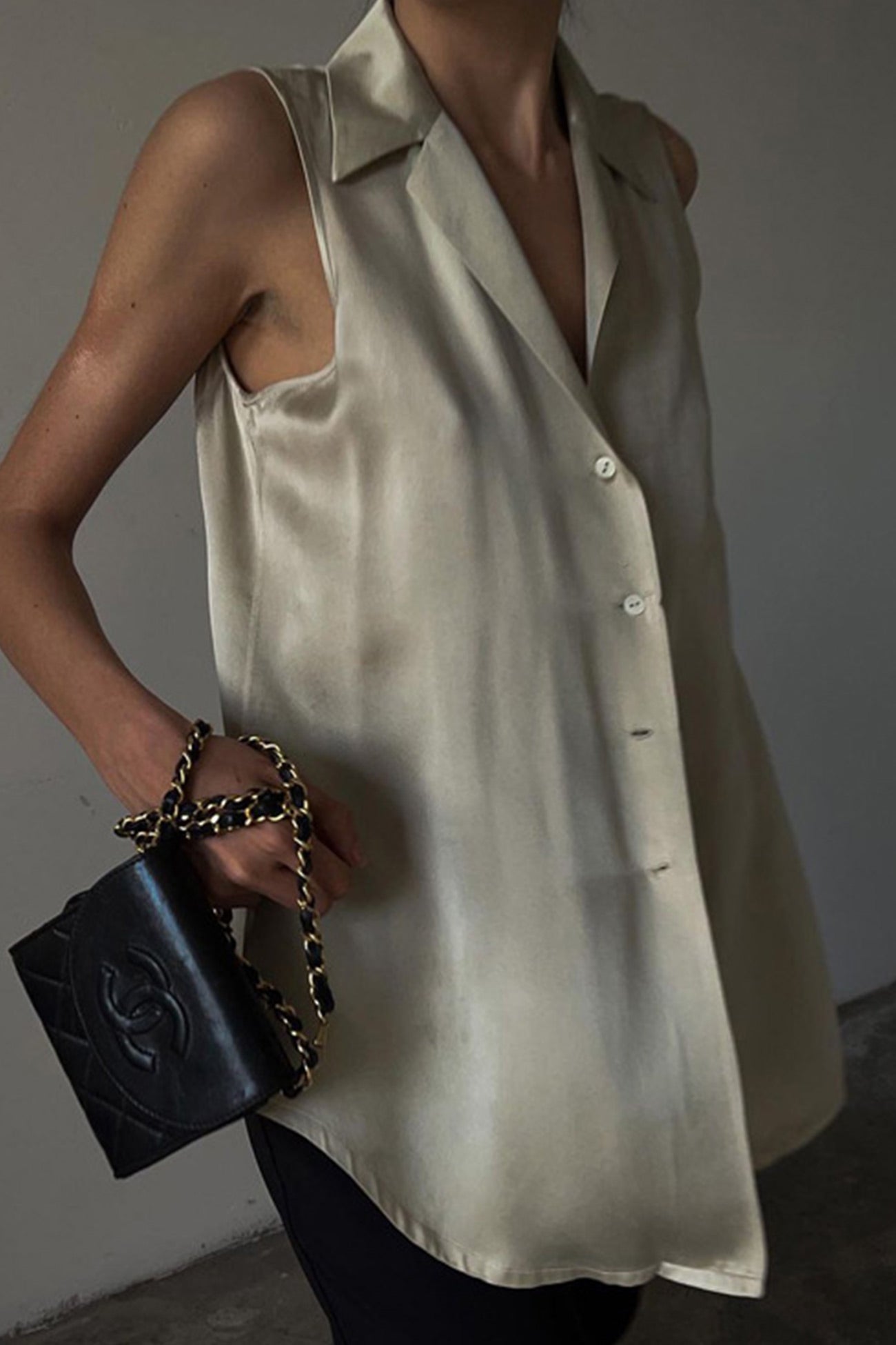 Satin Cardigan Tank Top by Fudus