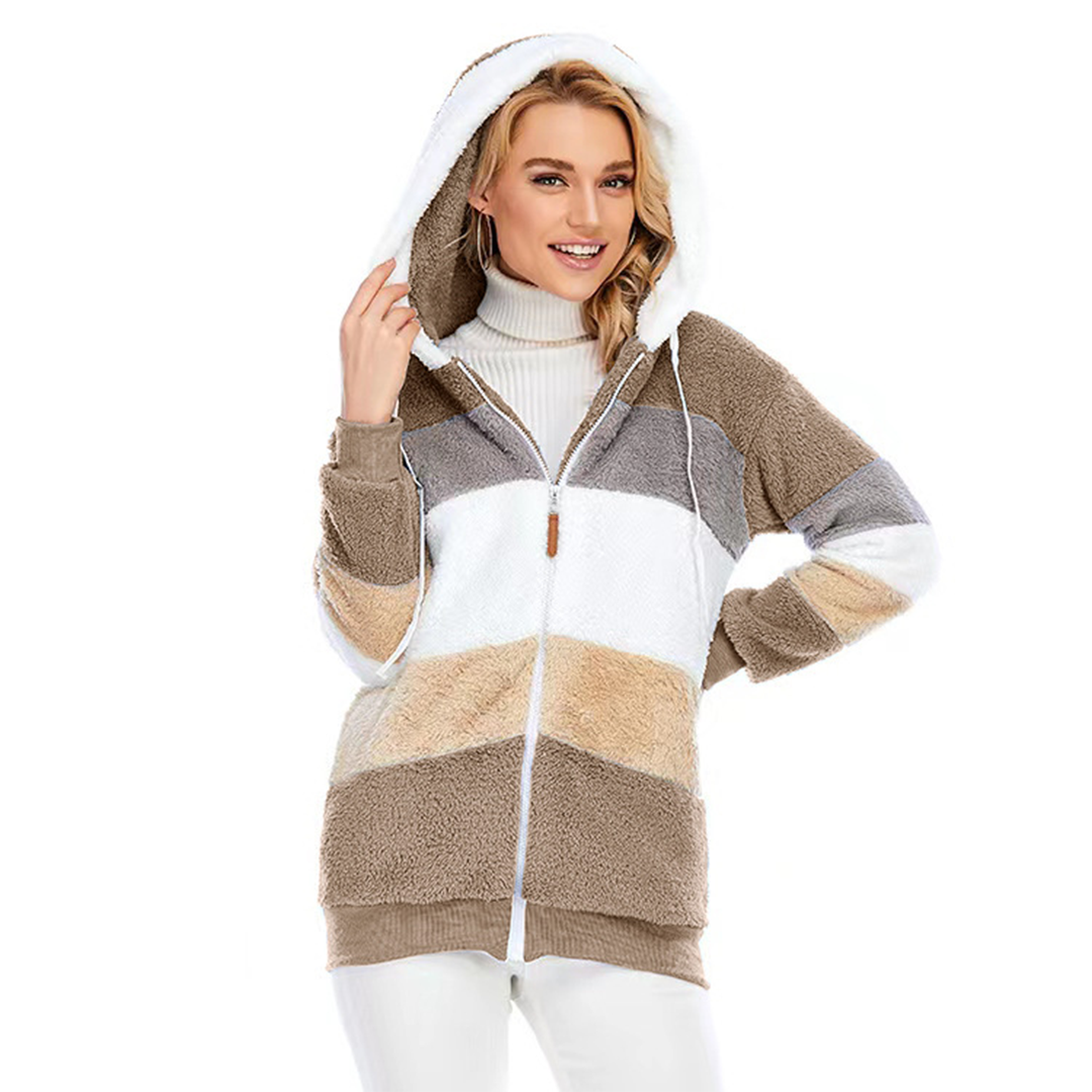 ModeGeist | Farbblock Fuzzy Jacke Für Damen