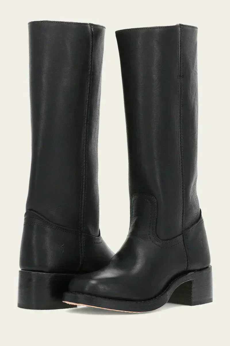 MODEGEIST Damen Kniestiefel Slim-Fit strukturierte Sohle Schwarz