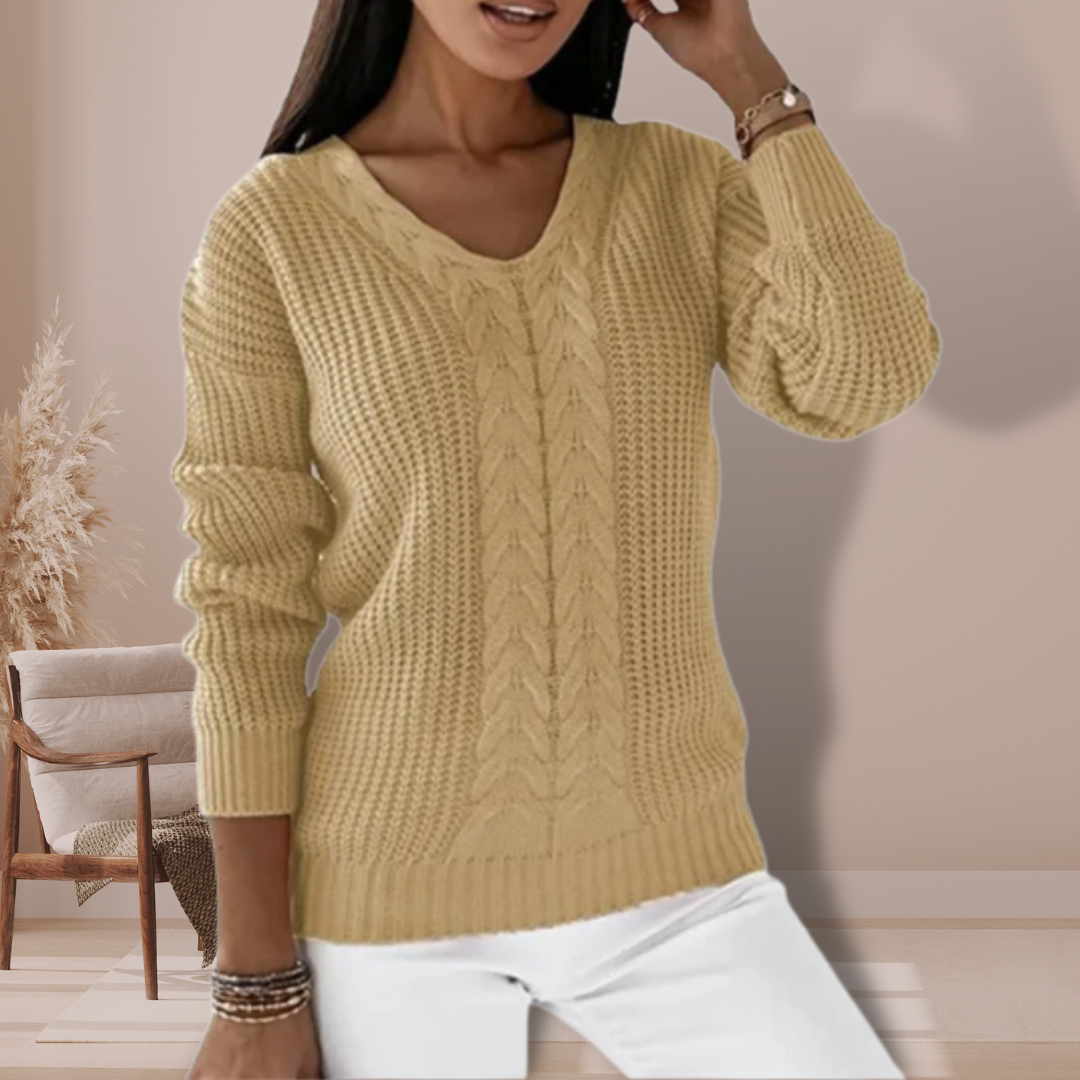 Damen-Pullover mit V-Ausschnitt und Zopfmuster