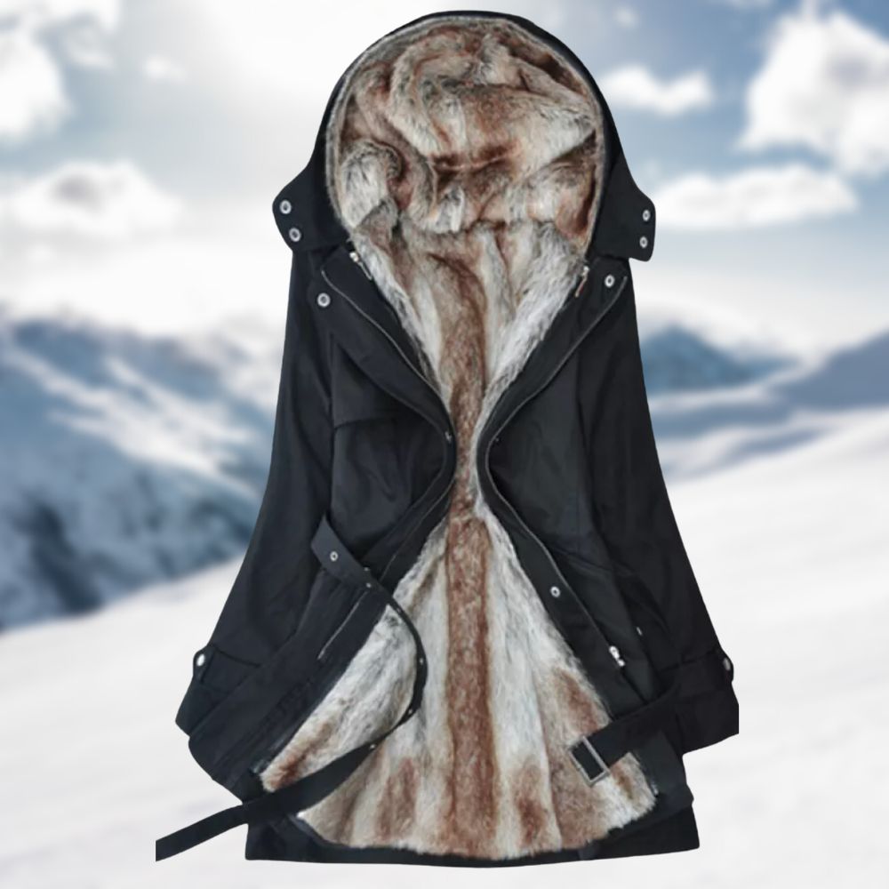 ModeGeist | mit Verstellbarem Bund und Kunstpelzkragen für Damen Ideal für den Winter