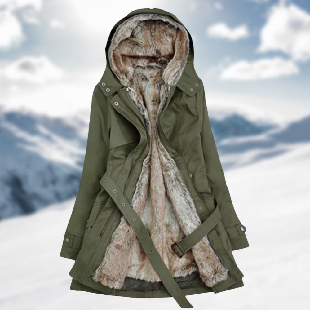 ModeGeist | mit Verstellbarem Bund und Kunstpelzkragen für Damen Ideal für den Winter
