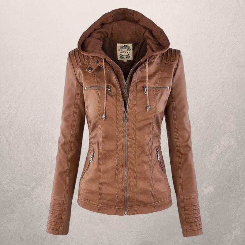 ModeGeist | Lederjacke - Kunstleder Slim Fit Kapuzenzip-Jacke