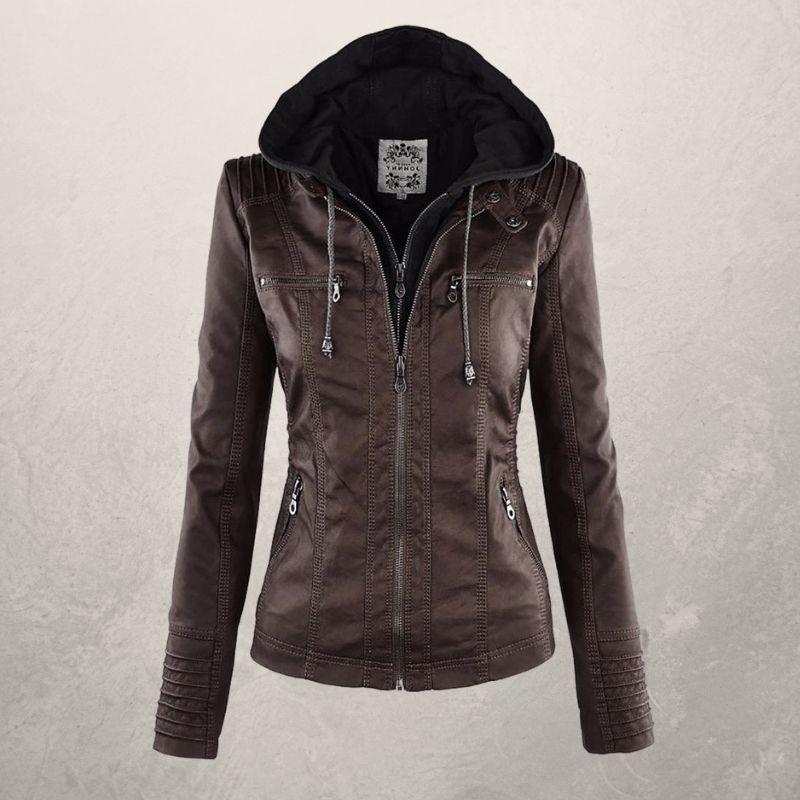 ModeGeist | Lederjacke - Kunstleder Slim Fit Kapuzenzip-Jacke