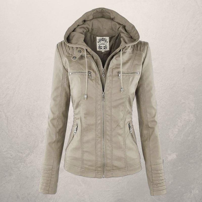 ModeGeist | Lederjacke - Kunstleder Slim Fit Kapuzenzip-Jacke