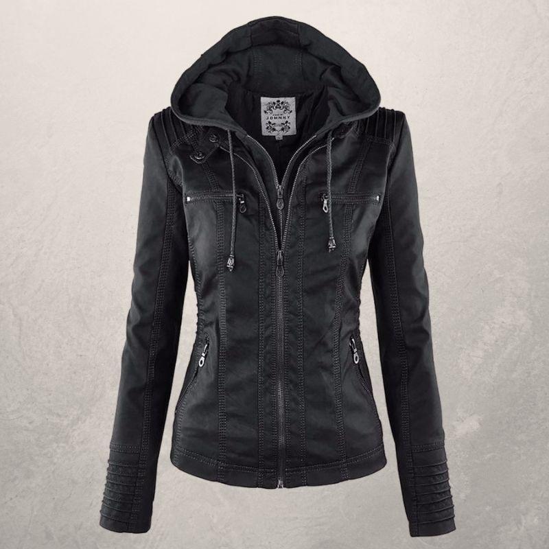 ModeGeist | Lederjacke - Kunstleder Slim Fit Kapuzenzip-Jacke
