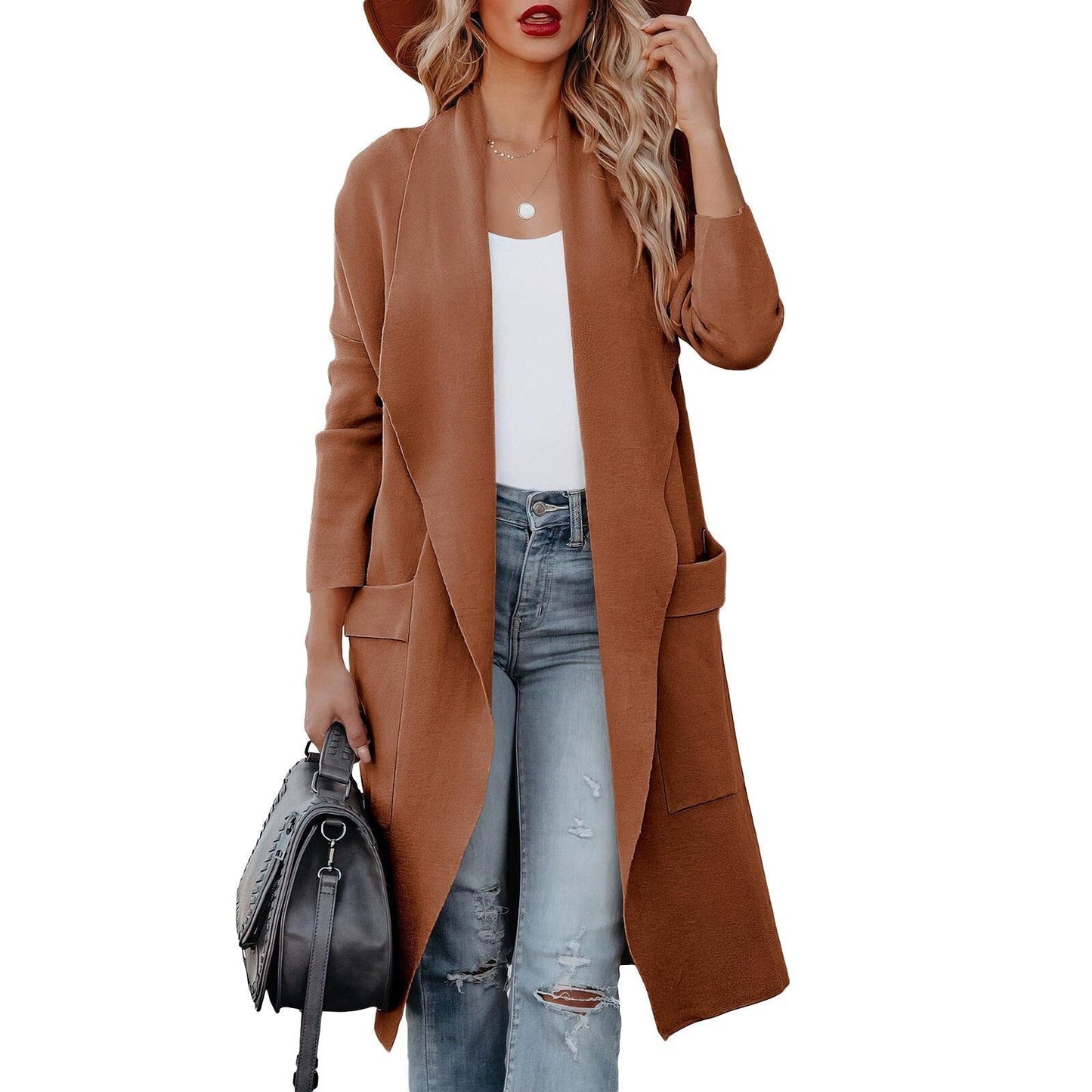 ModeGeist | Eleganter Strick Winter Suede Mantel für Frauen