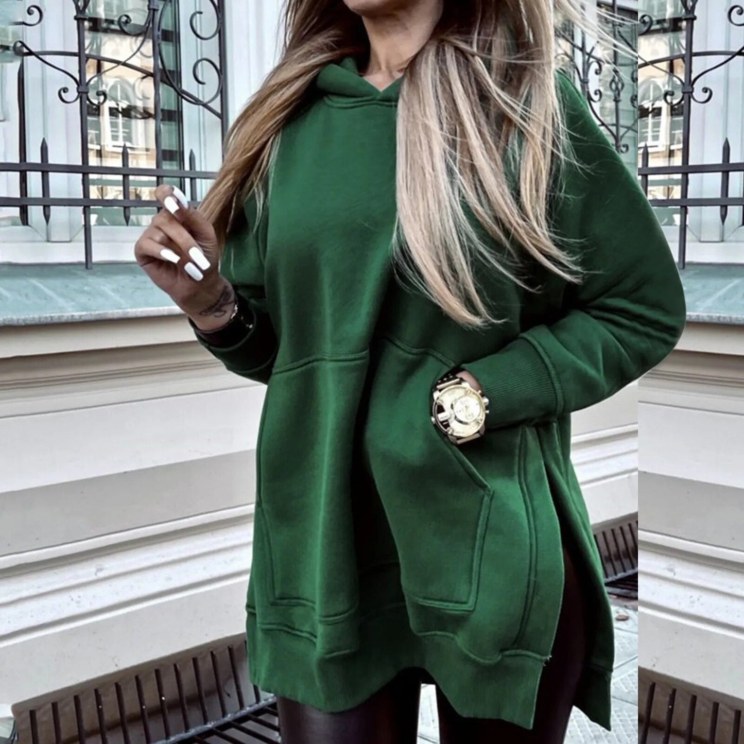 ModeGeist | Stilvolle Jacke mit Kapuze und Schlitz