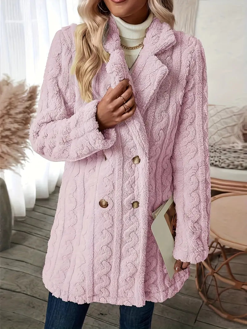 ModeGeist | Langer Strickmantel mit Revers für Damen - Winter