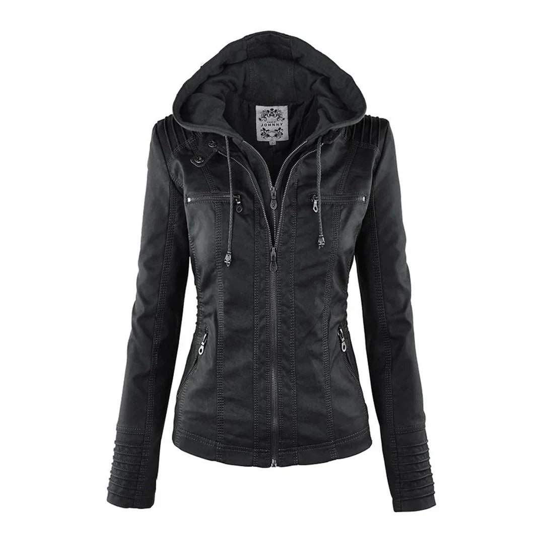 ModeGeist | Fake-Leder Bikerjacke mit Kapuze
