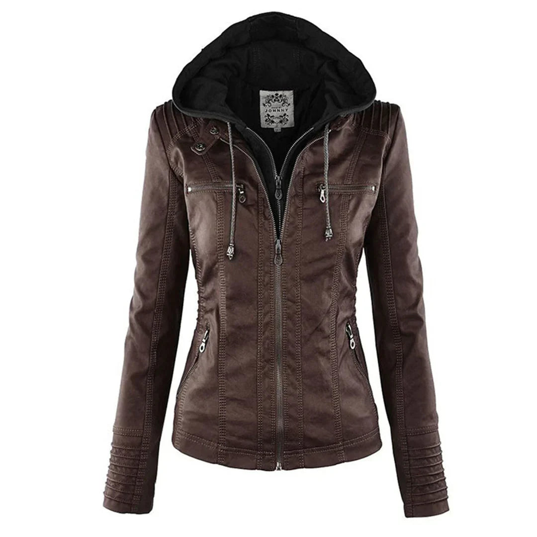 ModeGeist | Fake-Leder Bikerjacke mit Kapuze