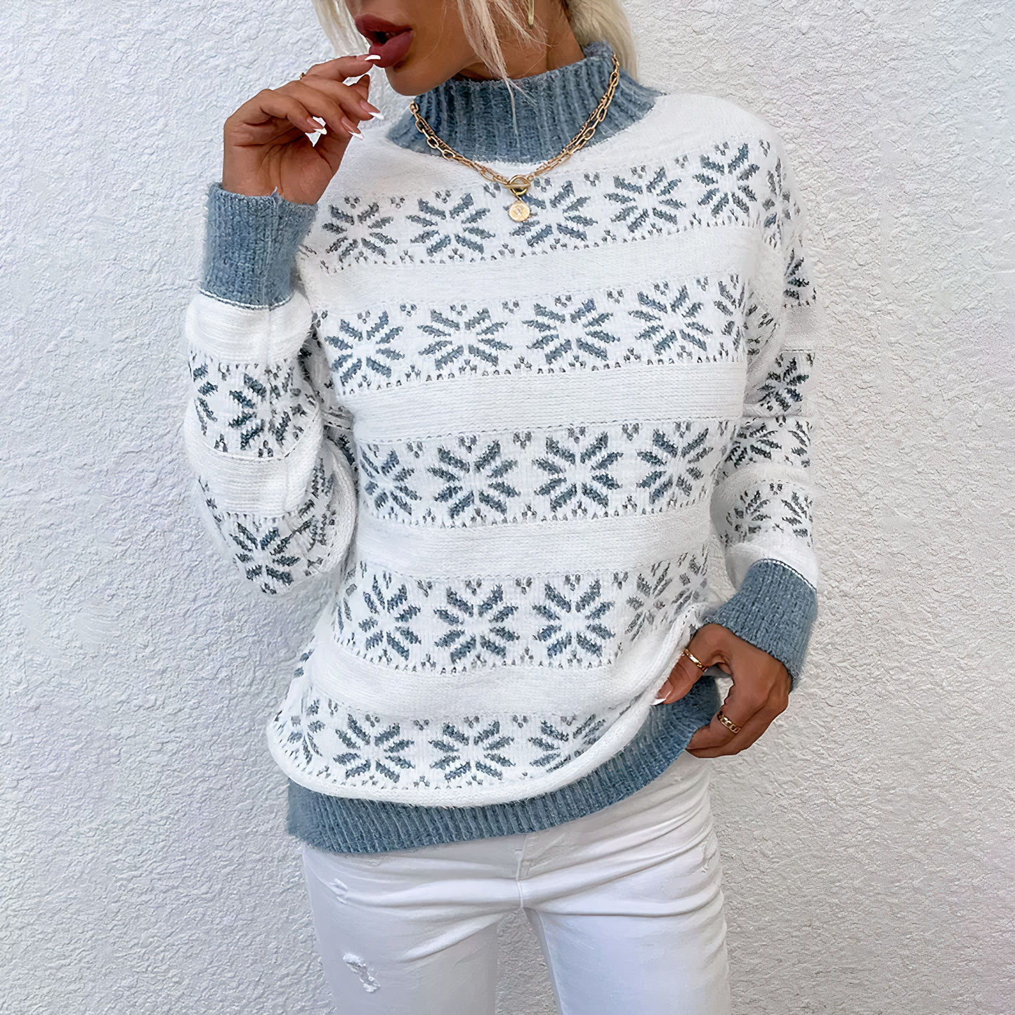 ModeGeist | Strick Schneeflocken Rollkragenpullover
