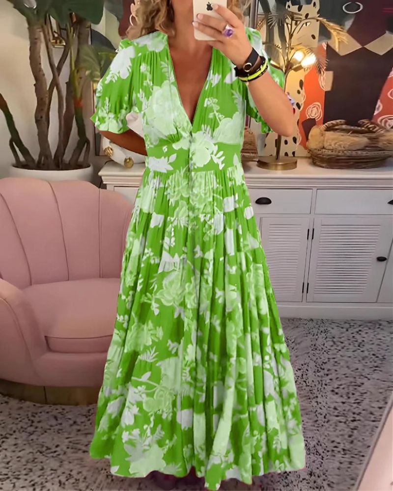 Blumenkleid mit V-Ausschnitt – Liyana