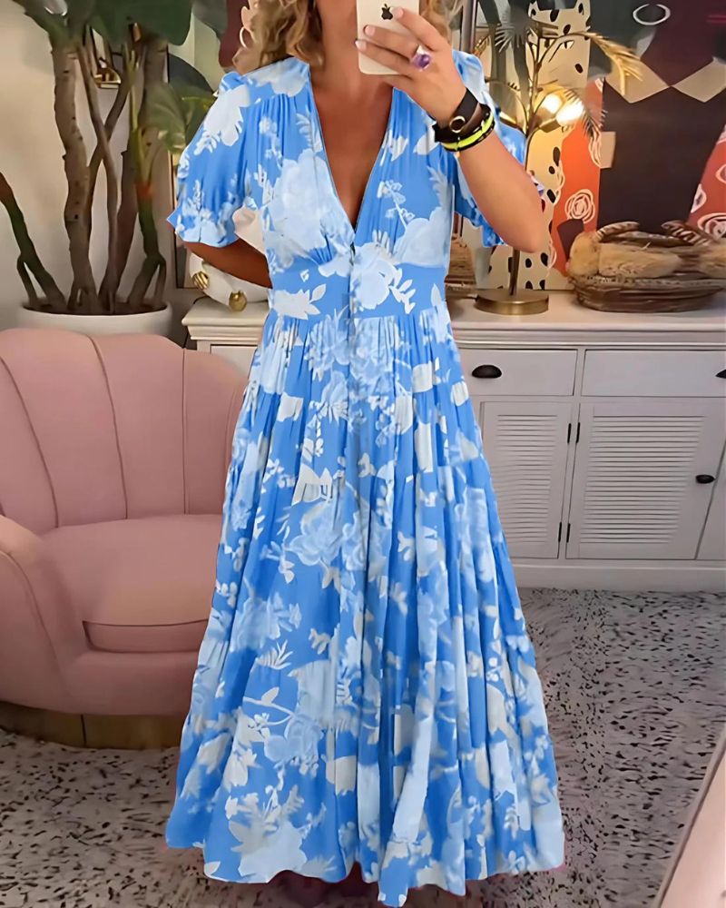 Blumenkleid mit V-Ausschnitt – Liyana