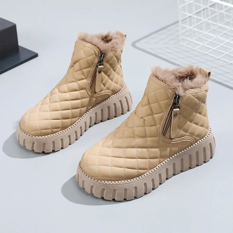 Damen-Steppstiefel mit dicker Sohle