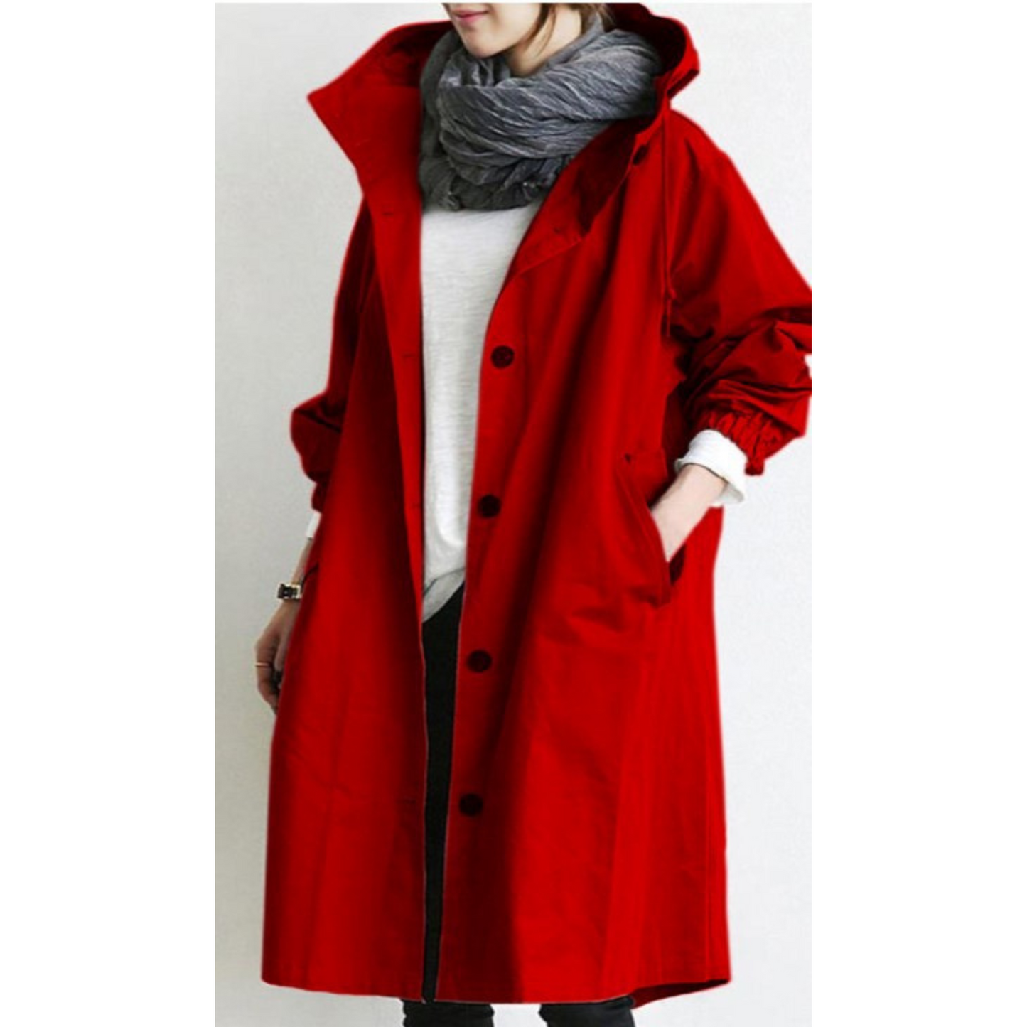 ModeGeist | Langer Damen-Trenchcoat mit Kapuze