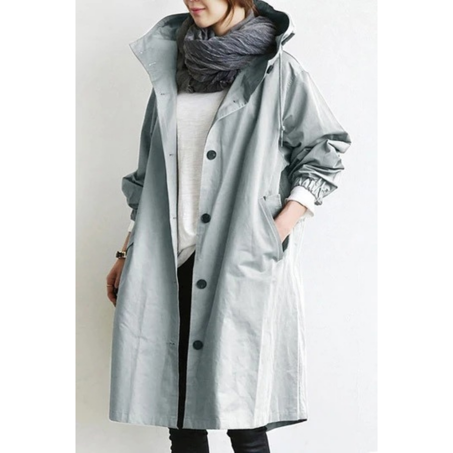 ModeGeist | Langer Damen-Trenchcoat mit Kapuze
