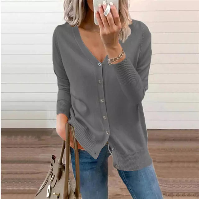 ModeGeist | Einfarbige Schlichte Strickjacke für Alltag