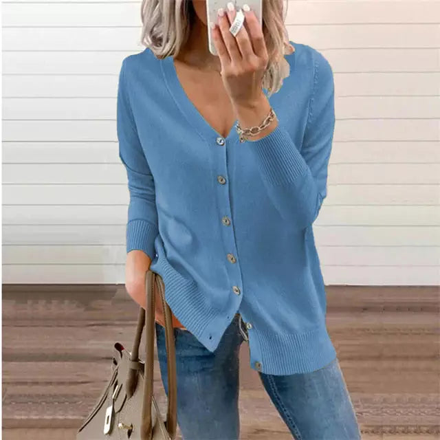 ModeGeist | Einfarbige Schlichte Strickjacke für Alltag