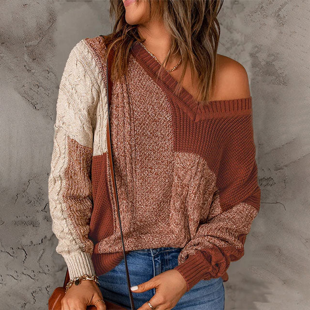 ModeGeist | Patchwork Strickpullover mit Farbkontrasten