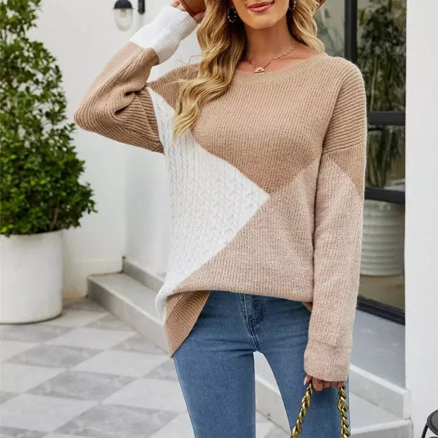 ModeGeist | Patchwork Strickpullover mit Kreativem Muster