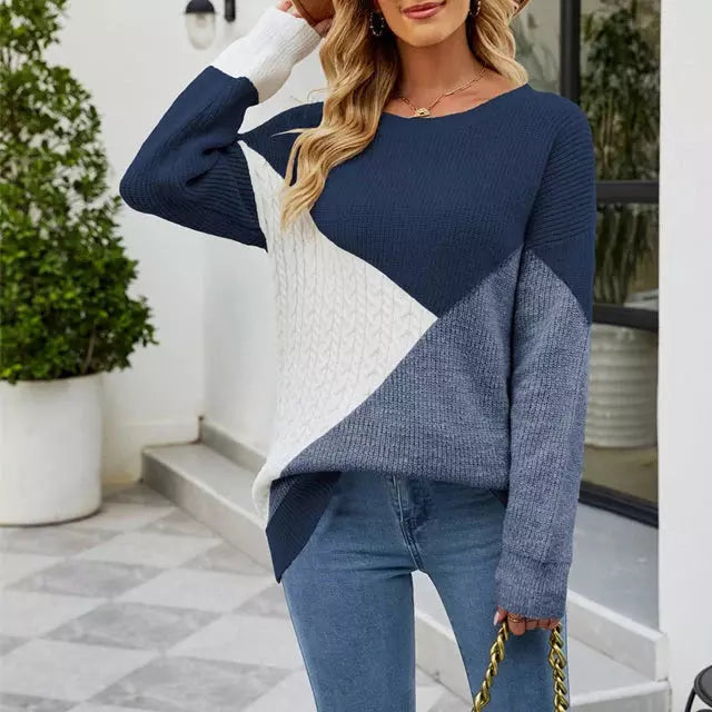 ModeGeist | Patchwork Strickpullover mit Kreativem Muster