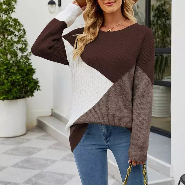 ModeGeist | Patchwork Strickpullover mit Kreativem Muster