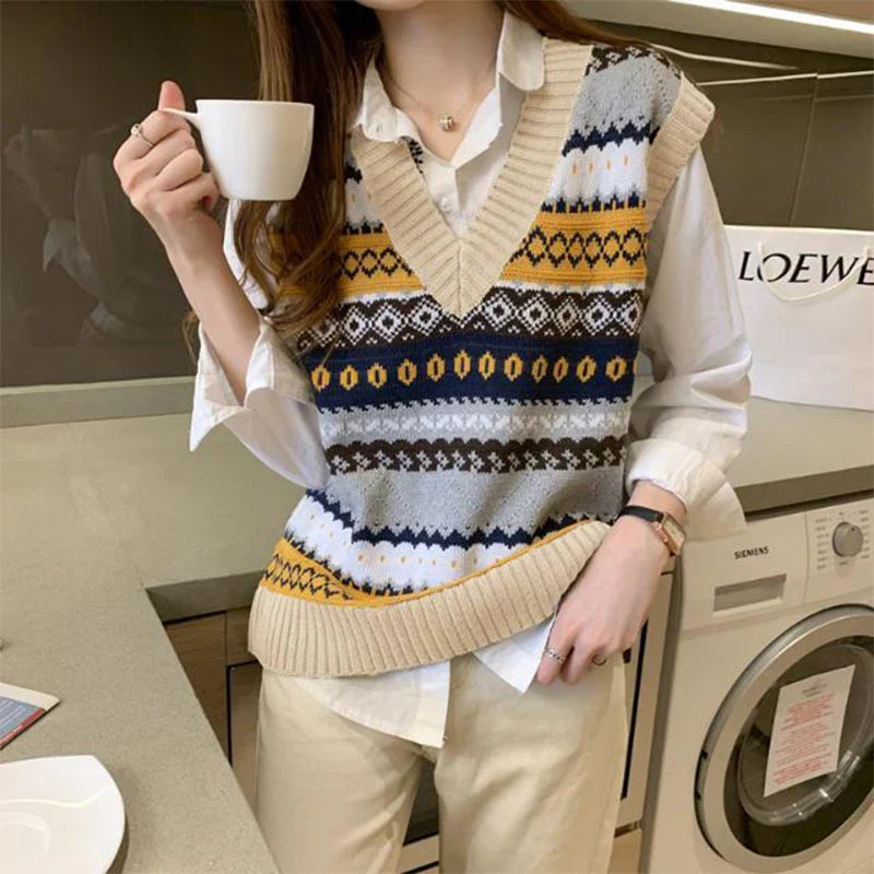 Strickweste ohne Ärmel mit geometrischem Muster – Venna