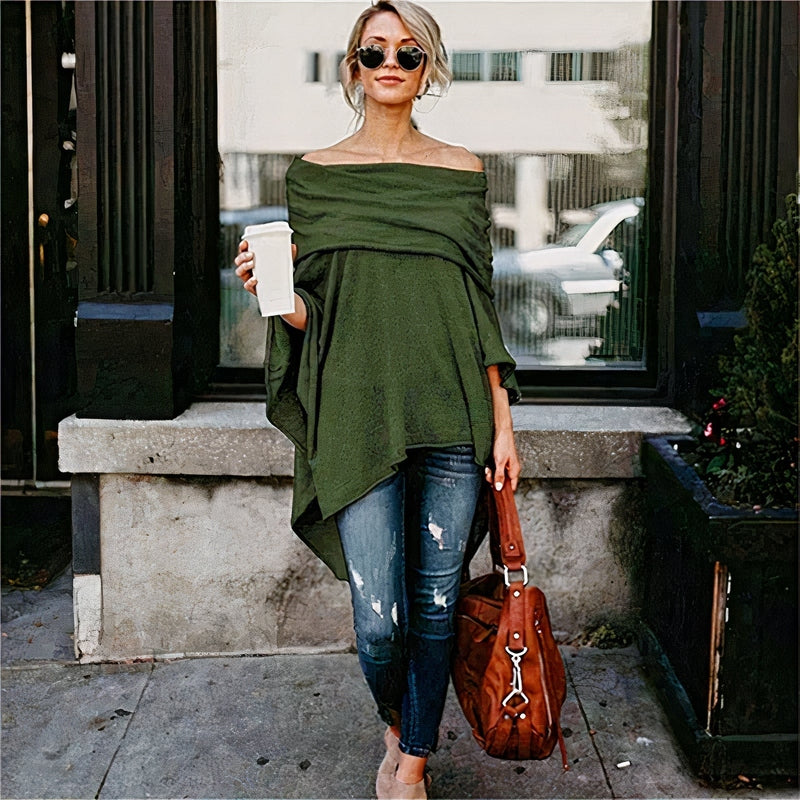 Fudus Damen Off-Shoulder Langarm-Oberteil Cian Fashion
