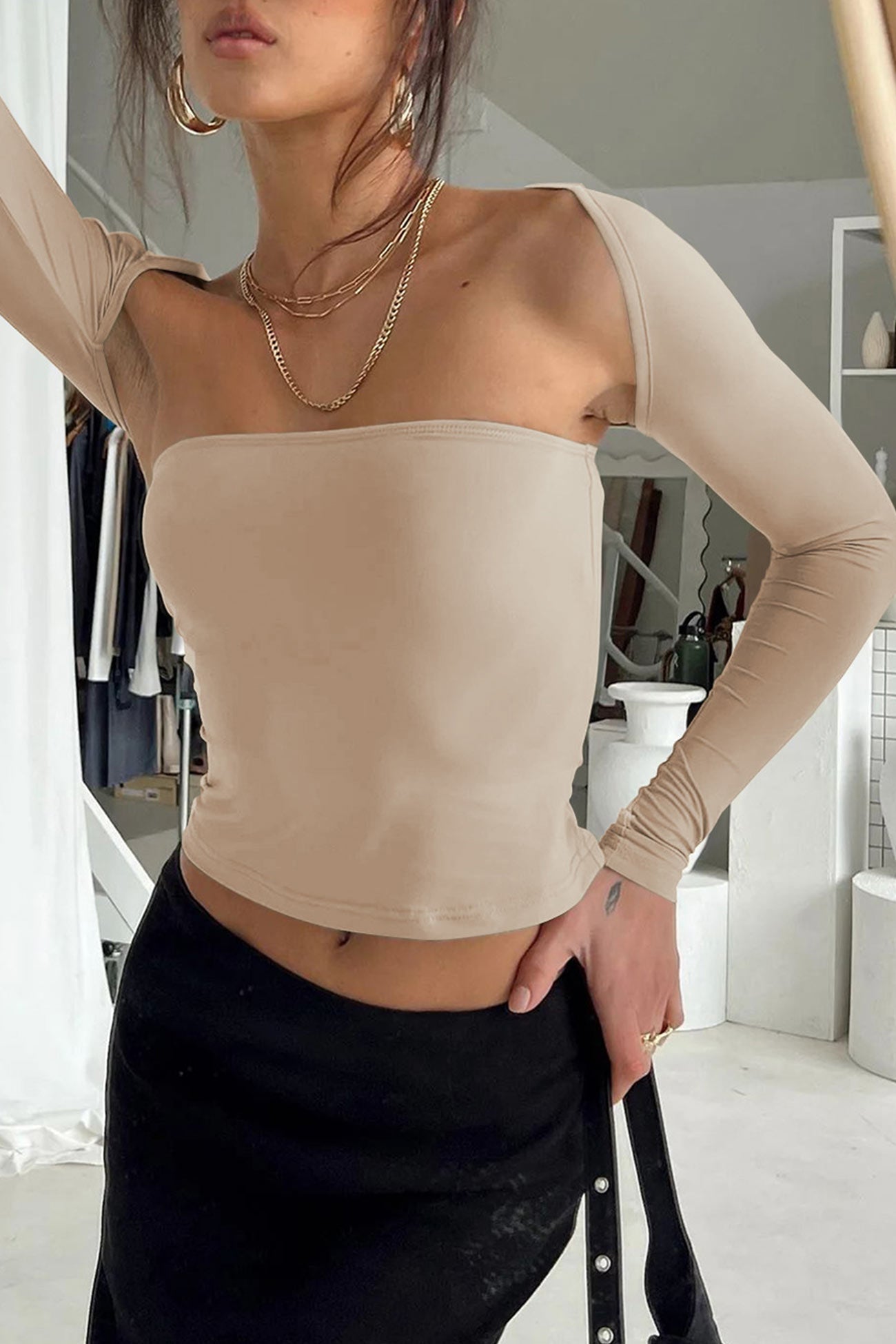 Fudus Zweiteiliges Top: Ärmelloser Cardigan und Trägertop