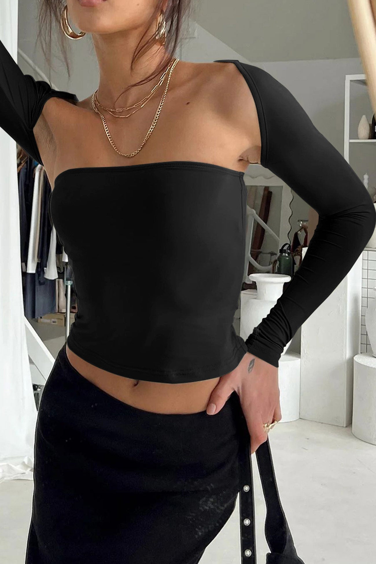 Fudus Zweiteiliges Top: Ärmelloser Cardigan und Trägertop