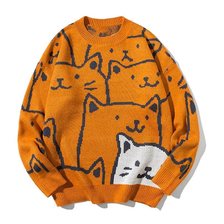Damenpullover mit Katzenmuster