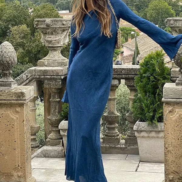 ModeGeist | Elegantes Langes Kleid mit Auslaufenden Ärmeln Maxi