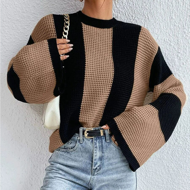 ModeGeist | Gestreifte Damenpullover mit Weiten Ärmeln