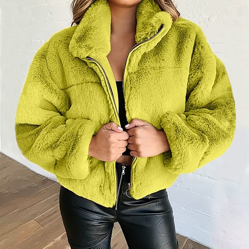 ModeGeist | Warme Damen Teddyjacke mit Reißverschluss und Hohem Kragen