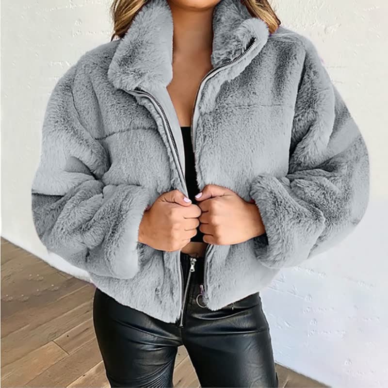 ModeGeist | Warme Damen Teddyjacke mit Reißverschluss und Hohem Kragen