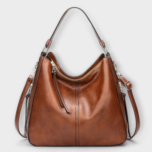 MODEGEIST Damen Schultertasche Klassisch Braun Leder