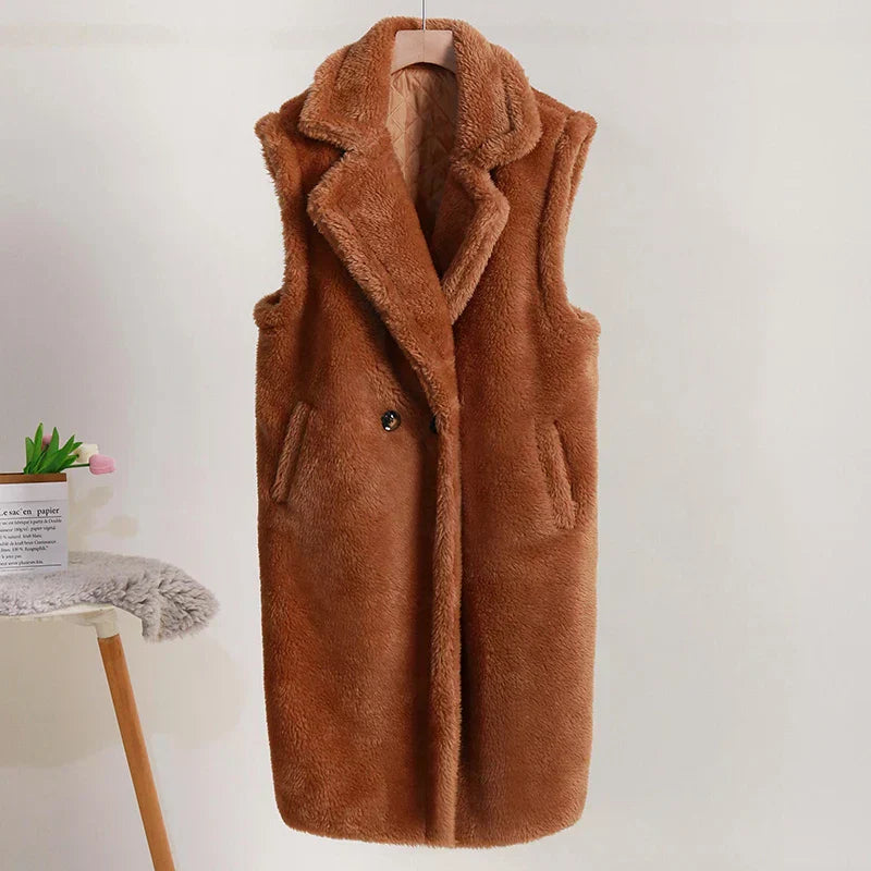 ModeGeist | Damenfütterung Ohne Ärmel Aus Plüsch Wintermantel