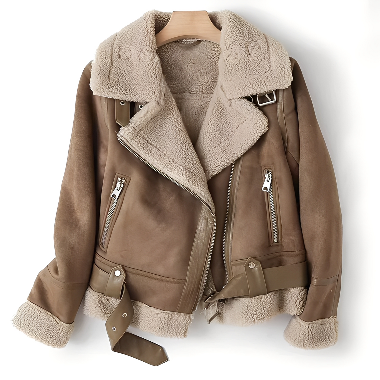 ModeGeist | Warme Bikerjacke aus Schaffell für Frauen
