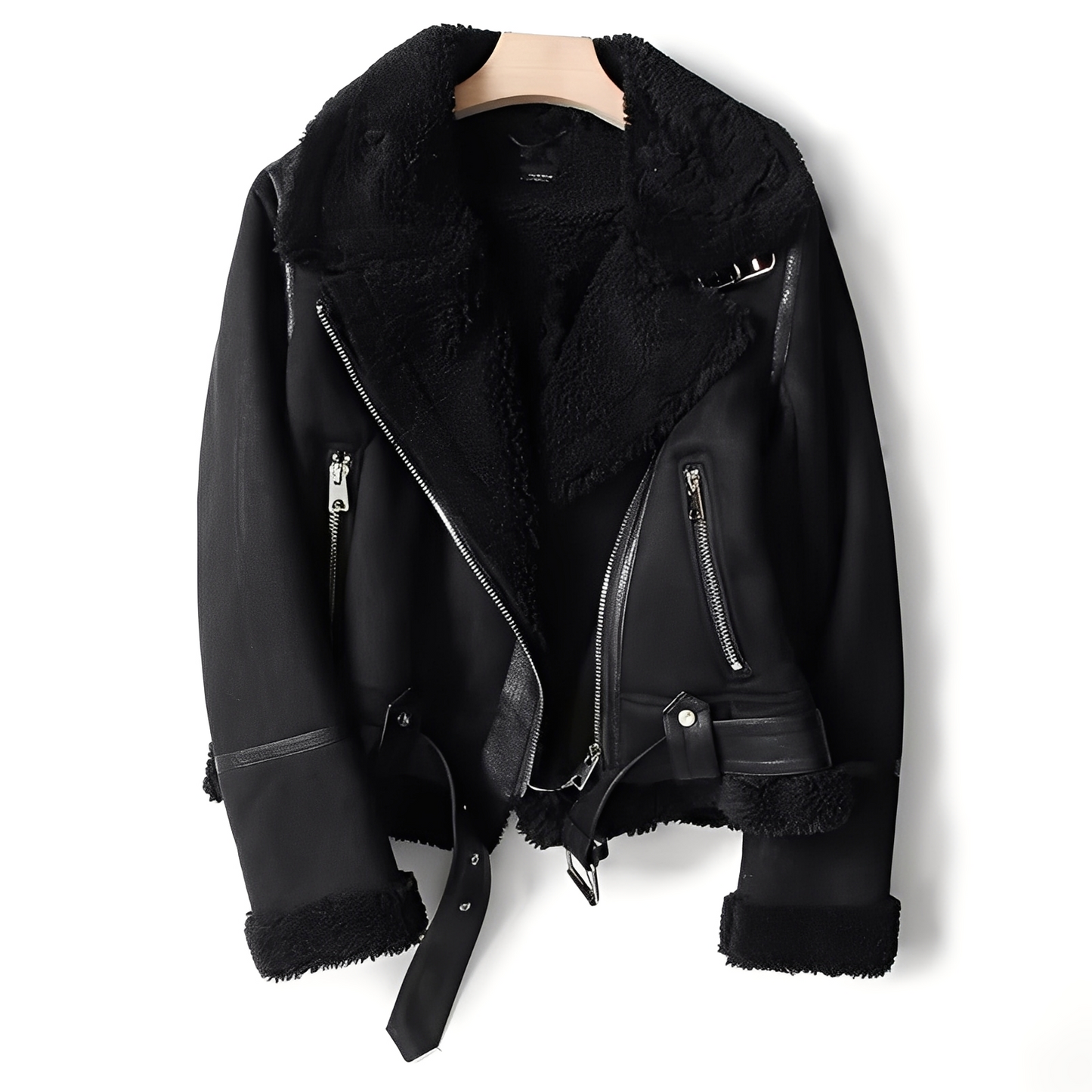 ModeGeist | Warme Bikerjacke aus Schaffell für Frauen