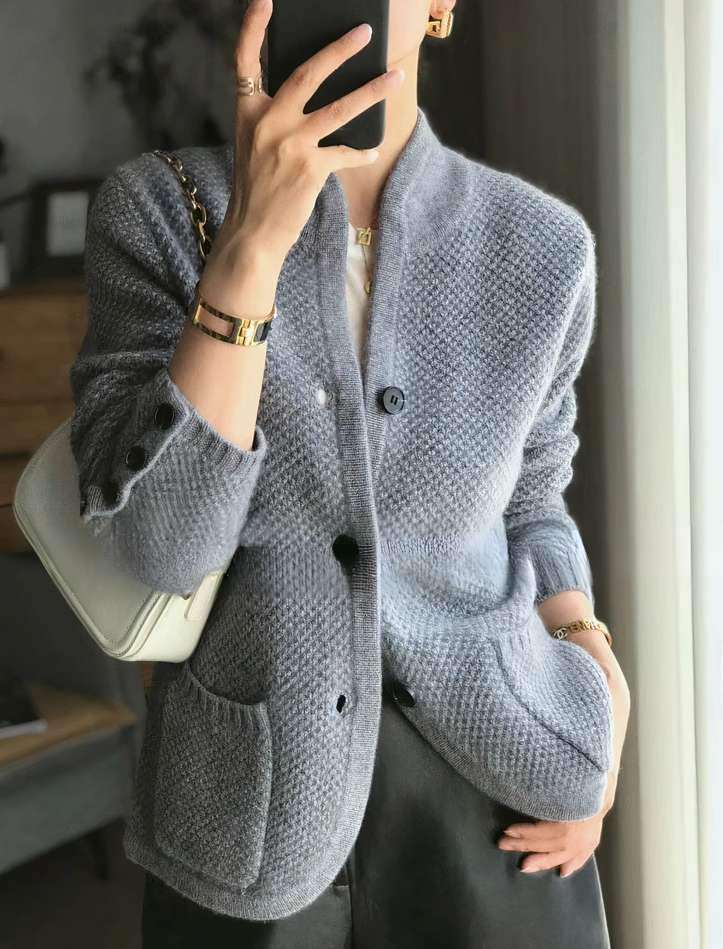 ModeGeist | eleganter Kaschmir-Cardigan mit Knopfverschluss für Frauen