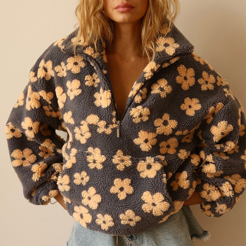 MODEGEIST Damen Strickpullover Blumenmuster Oversize Langarm